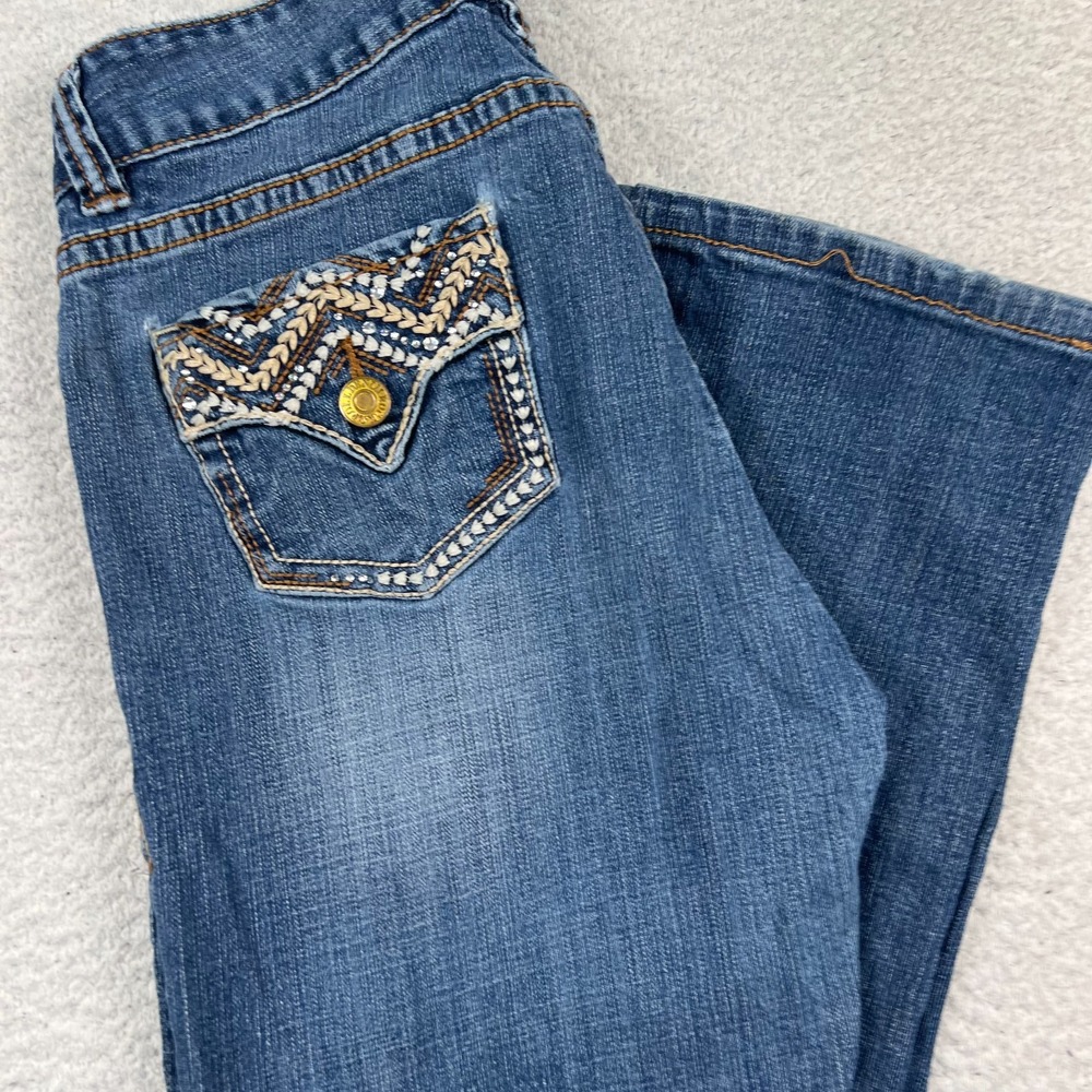 Rock & Roll Cowgirl Jeans Womens 32x29 Mid‎ Rise Bootcut Rhinestone Flap Pocket